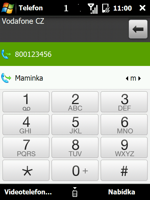 Screenshot klávesnice telefonu.