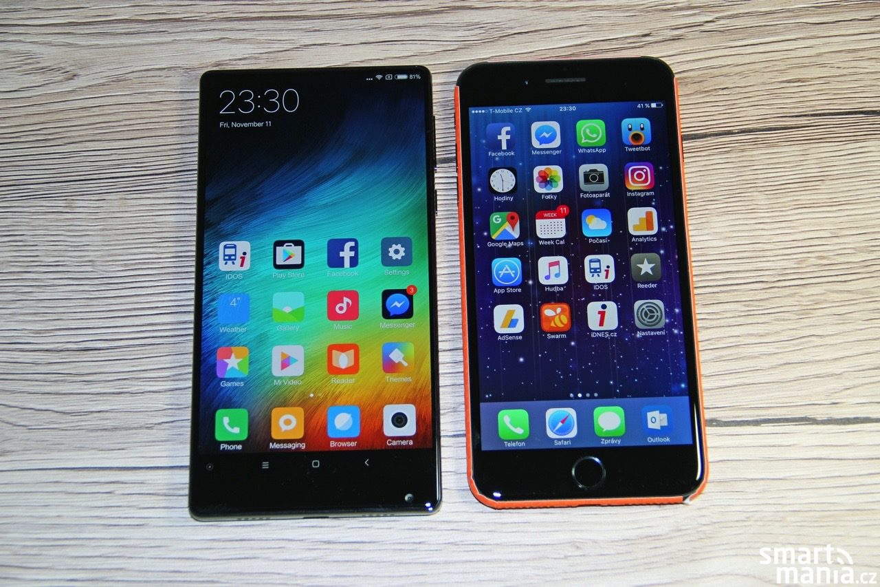 Rozdíl ve velikosti není nijak výrazný: 6,4" Xiaomi Mi Mix vs. 5,5" iPhone 7 Plus