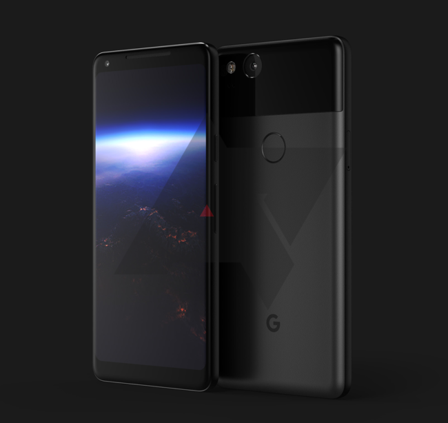 Takto by měl vypadat Google Pixel XL 2017 se 6" displejem a čtečkou otisků na zádech