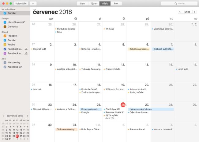 Nativní aplikace Kalendář pro macOS