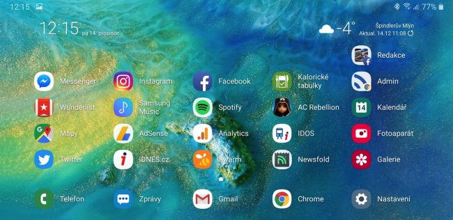 Hlavní obrazovka na Galaxy Note 9 v Landscape módu