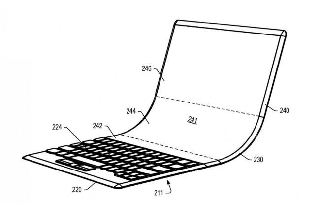 Obrázek z patentové přihlášky naznačuje, jak by ohebný notebook mohl vypadat