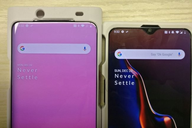 Fotografie prototypu OnePlus 7 (vlevo) vs. OnePlus 6T
