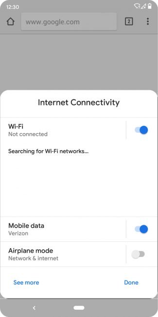 panels Ukázka plovoucího panelu na Androidu Q