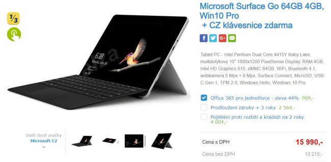 Microsoft Surface Go se dočkal oficiální klávesnice s českými znaky