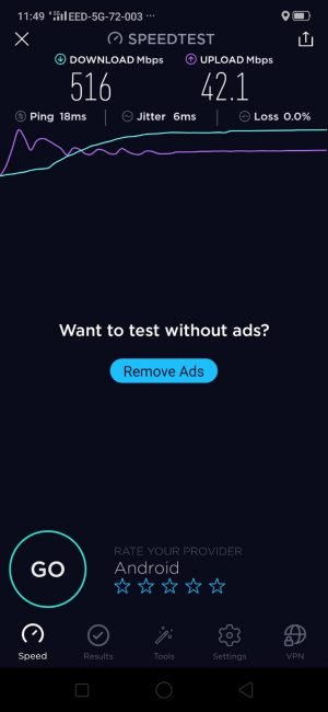O2 5G mereni Speedtest