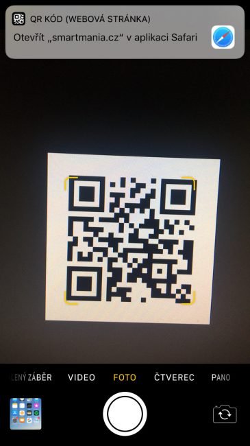 Skenování QR kódu na iPhone Skenování QR kódu na iPhone