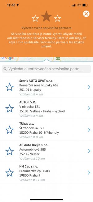 Hned po instalaci si vyberete preferovaný servis Volkswagen.