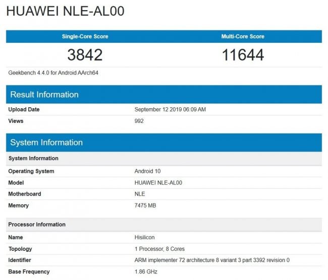 kirin 990 benchmark