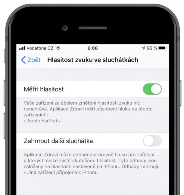 hlasitost zvuku ve sluchatkach