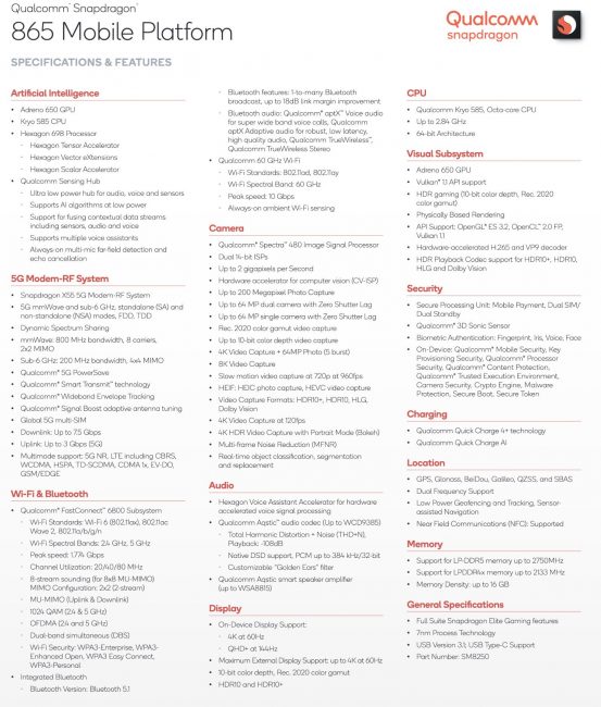 snapdragon 865 specs