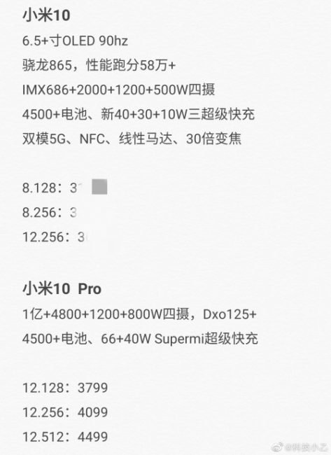 Očekávané specifikace Xiaomi Mi 10 a Mi 10 Pro