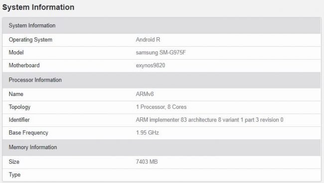 galaxy s10 plus geekbench android 11