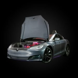 tesla front side open hood view