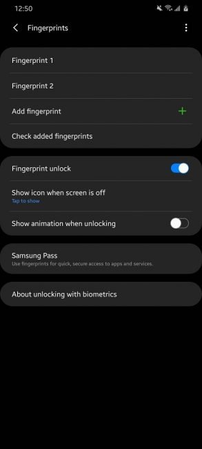 Samsung Galaxy S20 fingerprint