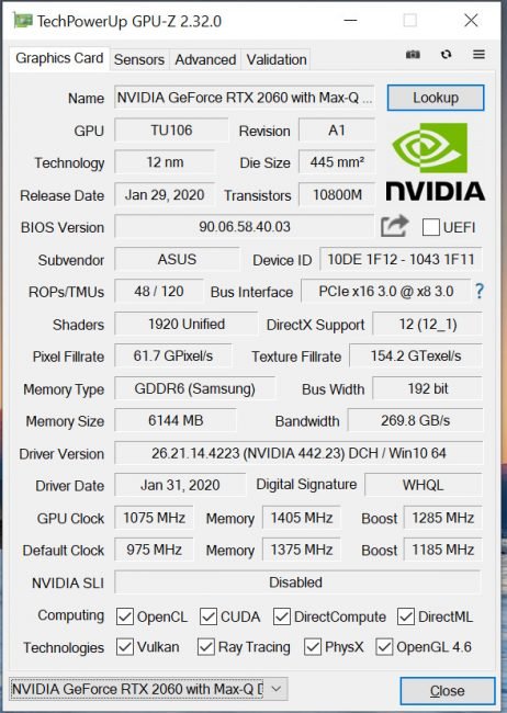 rog g14 gpuZ geforce