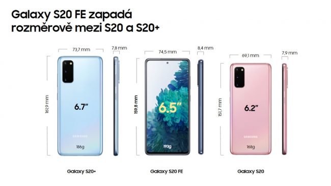 S20 vs S20 FE rozmery