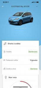 Aplikace ukazuje stav vozidla.