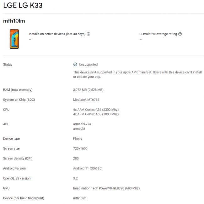 LG K33 2
