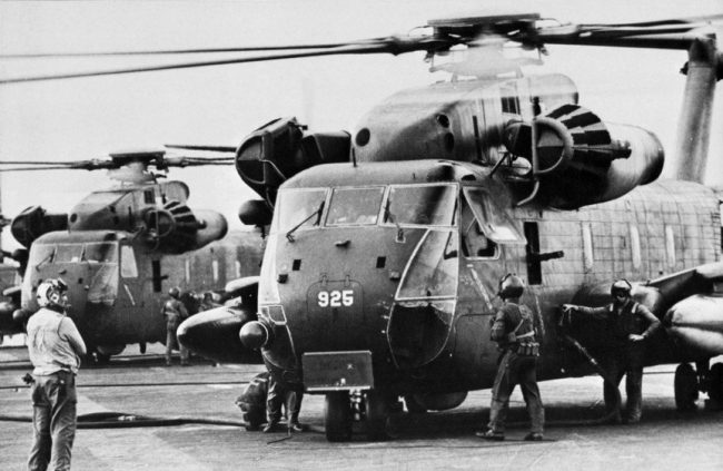HH 53s on USS Midway CVA 41 off Vietnam 1975