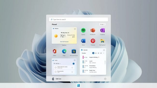 start menu widgets