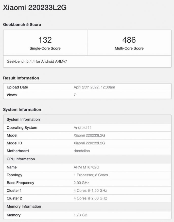xiaomi redmi 10a geekbench