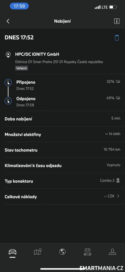 V aplikaci máte dokonalý přehled i o nabíjení.