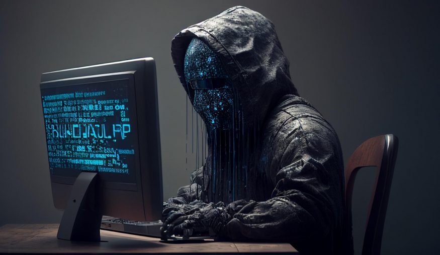 Hacker sedící za počítačem (vygenerováno pomocí AI) Hacker sedící za počítačem (vygenerováno pomocí AI)