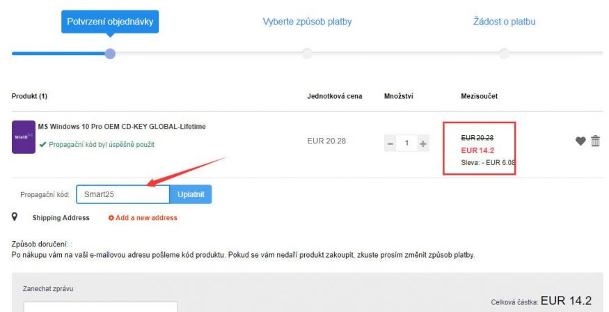 Aplikace slevového kódu na Whokeys