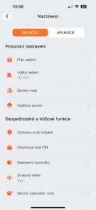 Nabídka Nastavení aplikace Navimow