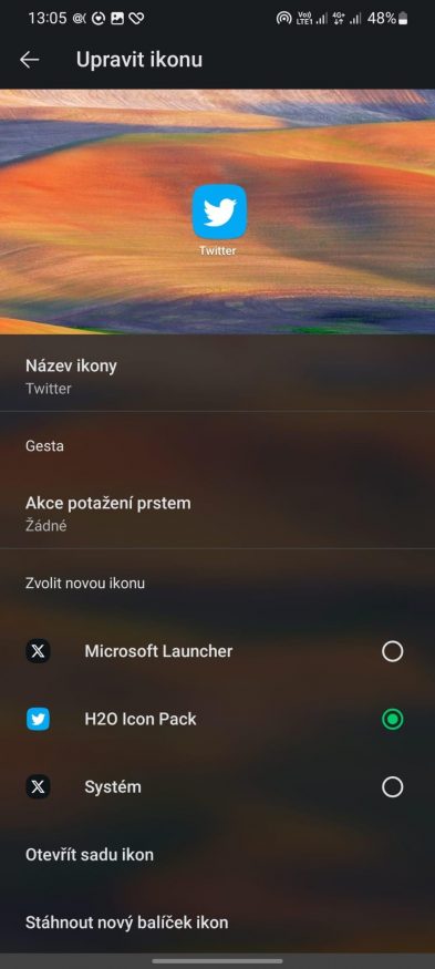 Změna ikonky Twitteru v Microsoft Launcheru