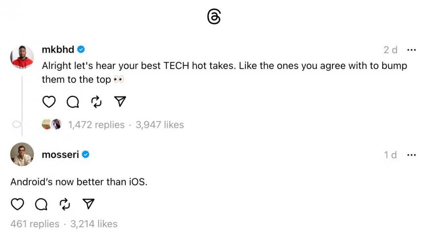 adam mosseri android ios threads Vyjádření Adama Mosseriho na téma Android vs. iOS na platformě Threads