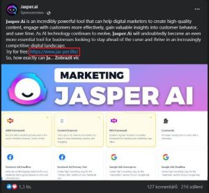 Podvodné příspěvky z Facebooku ohledně AI nástrojů
