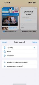 Funkce skupin panelů v iOS 17