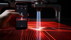 iPhone s poškozeným displejem a laserem, který jej opraví