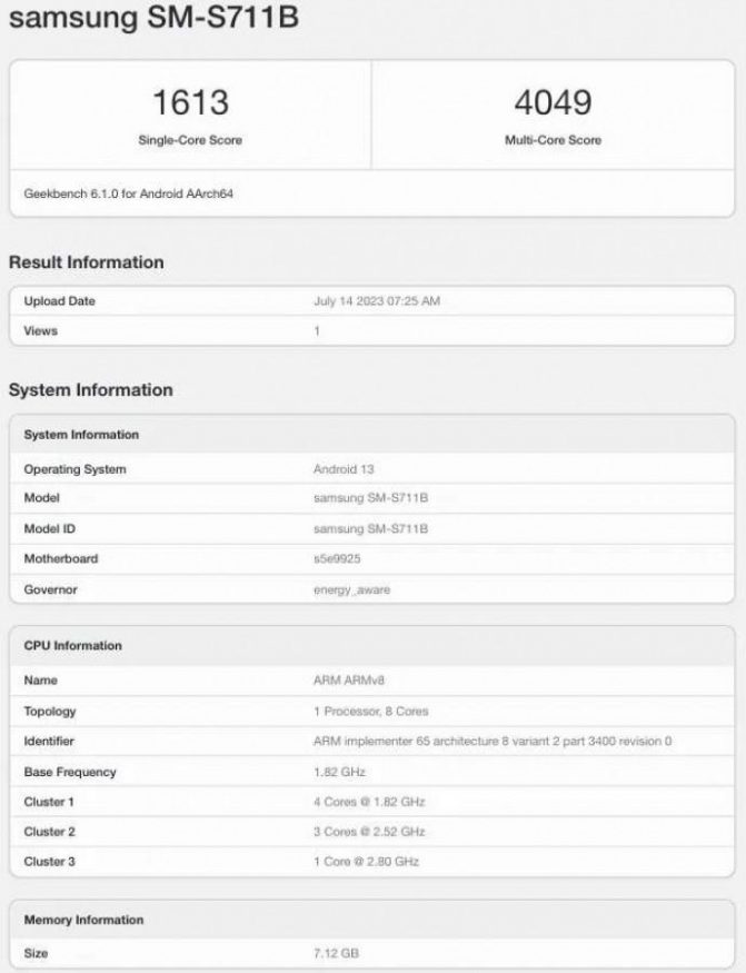 tabulka benchmarku pro samsung galaxy s23 fe