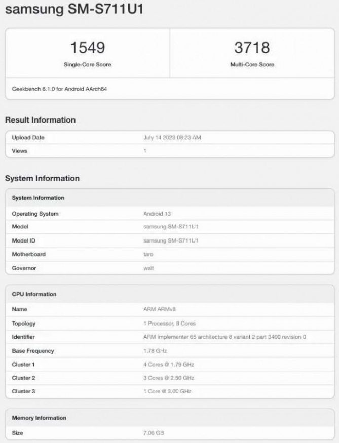 tabulka benchmarku pro samsung galaxy s23 fe