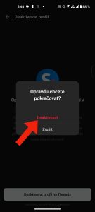 Návod na odstranění aplikace Threads, snímek obrazovky č. 5