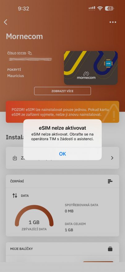 Problém s aktivací eSIM skrze aplikaci Airalo