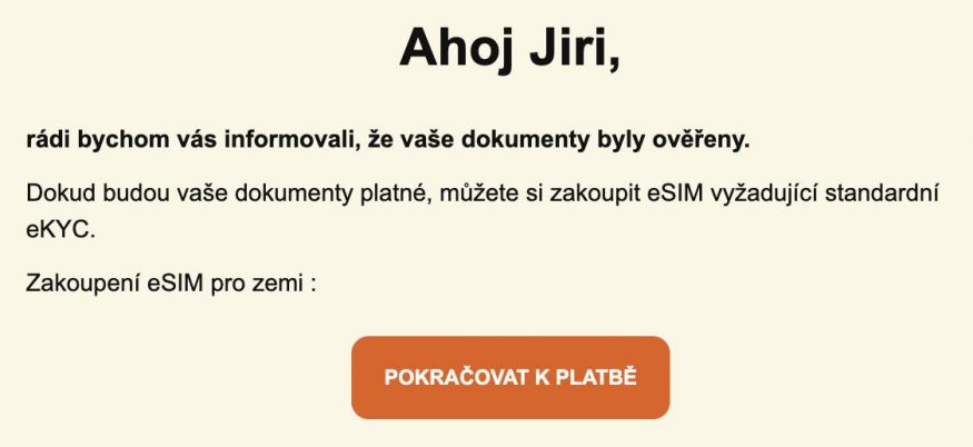 Potvrzení o ověření dokumentů ze strany Airalo Potvrzení o ověření dokumentů ze strany Airalo