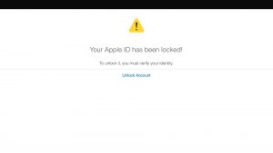 Podvodná stránka s odemčením Apple ID
