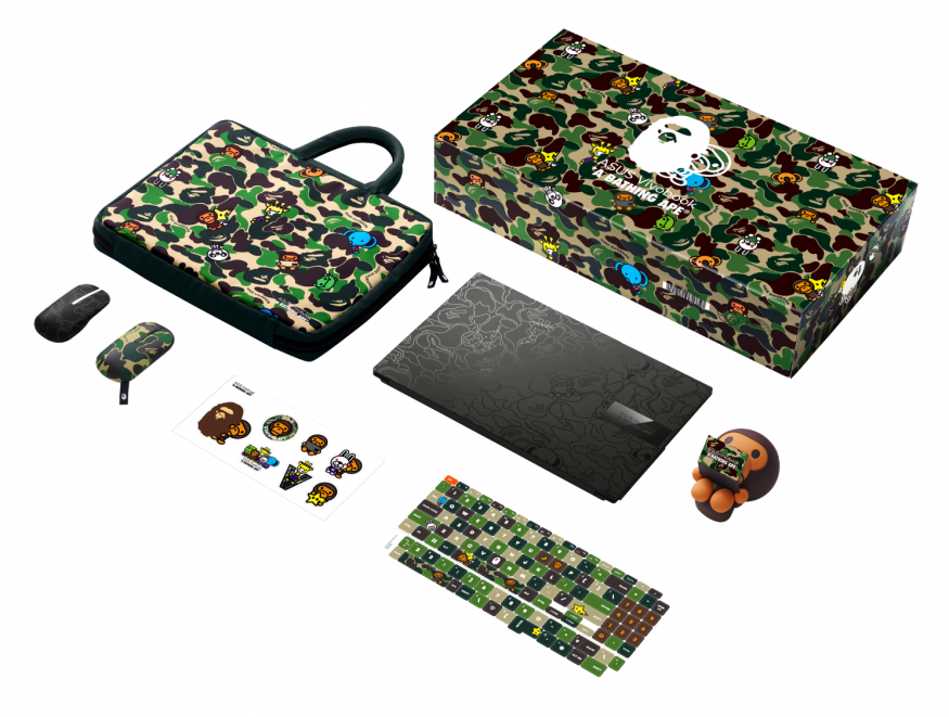 Asus Vivobook 15 S OLED Bape Edition a příslušenství v zelené barvě