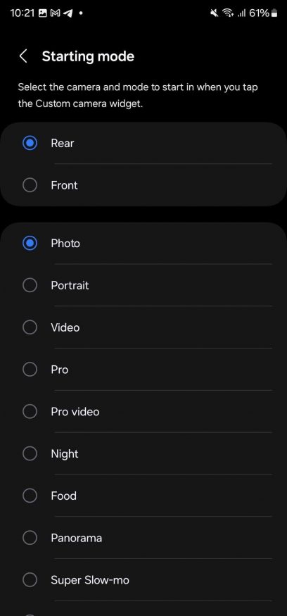 One UI 6.0: widget aplikace fotoaparát