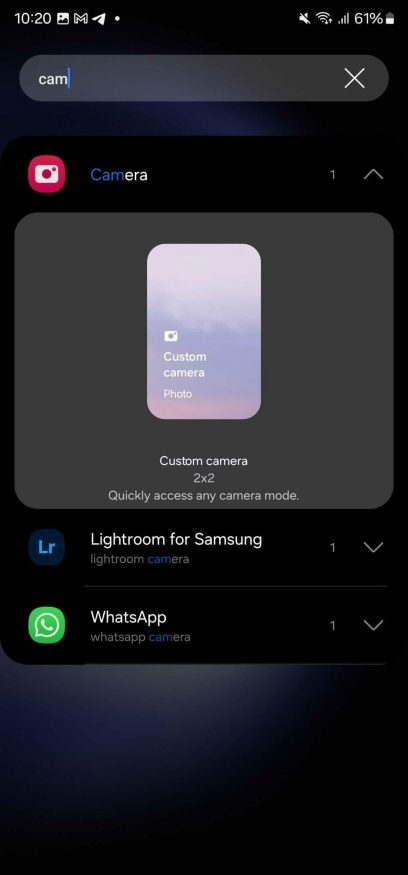 One UI 6.0: widget aplikace fotoaparát