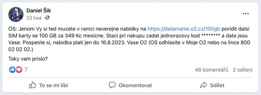 Exkluzivní SMS zpráva pro aktivaci 100GB SIM Datamánie