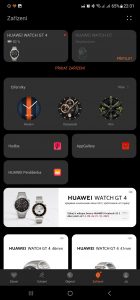 Screenshot Huawei Health základní menu zařízení