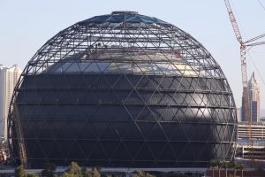 Fotografie ze stavby Sphere v Las Vegas