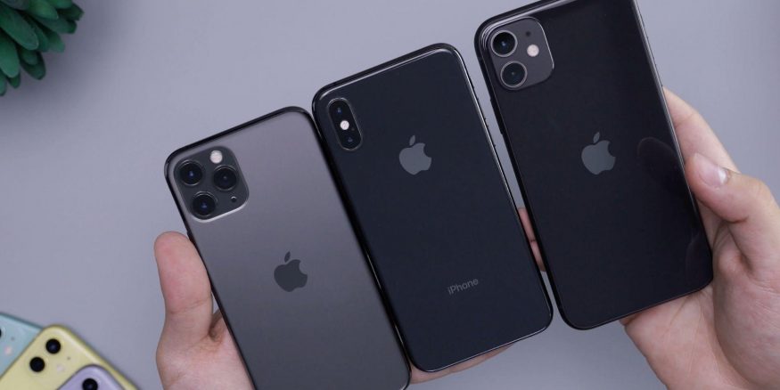 Trio iPhonů vedle sebe