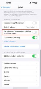Nastavení anonymního surfování v iOS 17