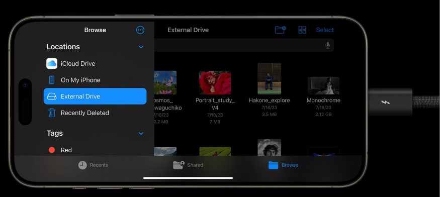 Přenos dat na iPhonu 15 Pro